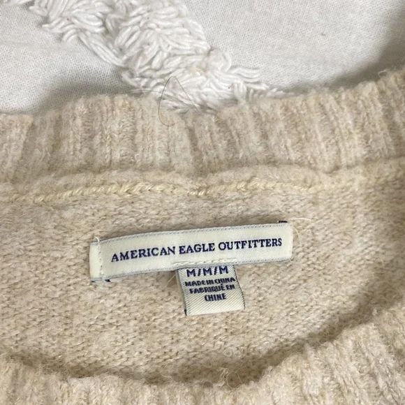 Comfy and cozy American Eagle Stretchy Striped Neutral Sweater - Picture 2 of 3